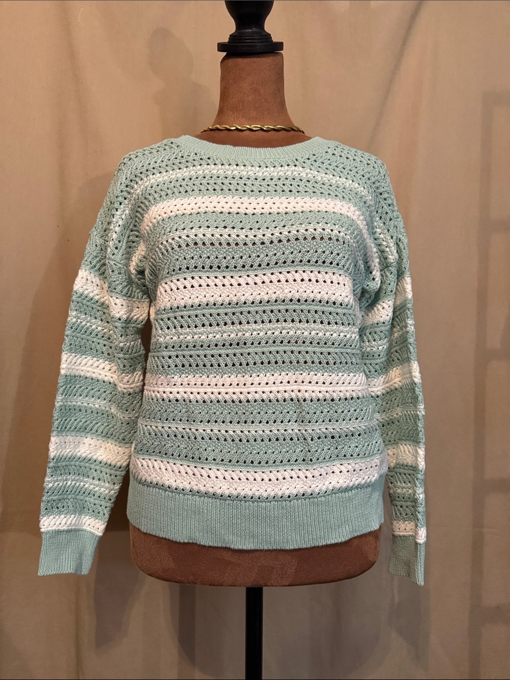 Cat & Jack Mint Green Crochet Knit Cardigan Sweater XL 14 Colorblock